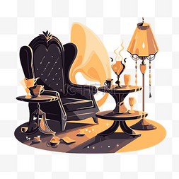 豪华椅子图片_豪华剪贴画橙色椅子和金色烛台卡