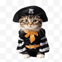 孤立的可爱猫穿着海盗服装庆祝万