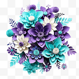 手绘复古花绘图片_紫色和绿松石色的花束