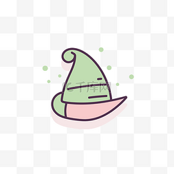 插画风格的绿帽子，上面有雪花 