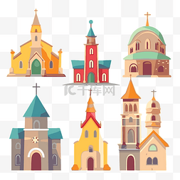 欧洲中世纪船图片_教堂剪贴画集平面风格插画卡通中