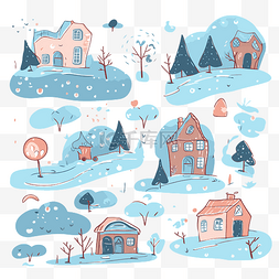 房子和树卡通图片_冬天的天氣
