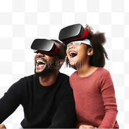 爸爸和女儿坐在圣诞树旁使用 VR 