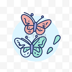 矢量春天背景图片_线条风格的两只彩色蝴蝶 向量