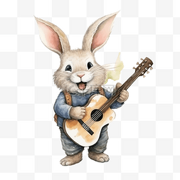 水彩兔子弹吉他ai生成
