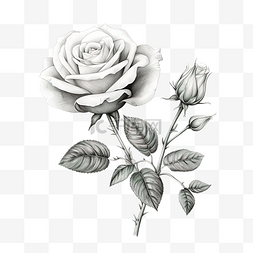 植物绘画线艺术与玫瑰花