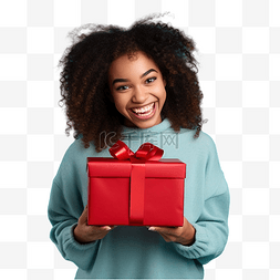 女人收到礼物图片_一个黑人女孩喜欢一份圣诞红色大