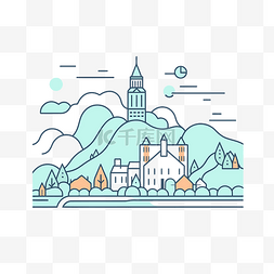 蒙特伯爵logo图片_山上有树木的教堂插图 向量