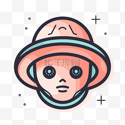 单色性图标图片_单色粉色卡通宇航员肖像帽子图标