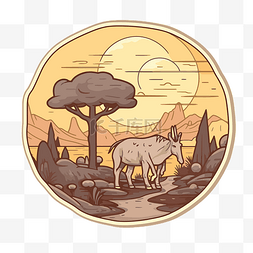 插图风景与鹿呈圆形，有一棵大木