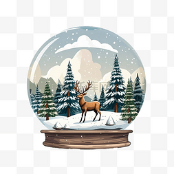 冬天雪松树图片_雪球球的插图里面有驯鹿和圣诞松