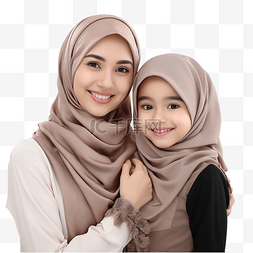 母亲和女儿戴头巾