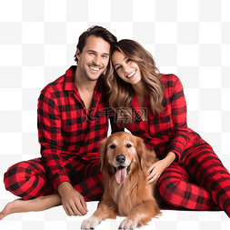 睡衣的人图片_一对穿着圣诞格子红色睡衣的夫妇