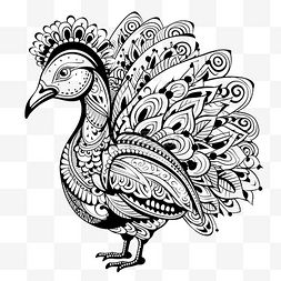 素描手绘家禽图片_裝飾黑色和白色矢量火雞
