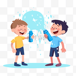 水卡通泡泡图片_打水剪贴画 两个男孩用一瓶水卡