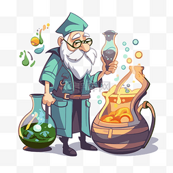 魔法药水卡通图片_炼金术士剪贴画一个老巫师与他的