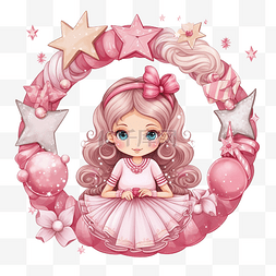 小仙女皇冠图片_可爱的卡通公主和圣诞粉色花环，