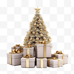 中蝴蝶结图片_白色空间中的礼品盒和圣诞树