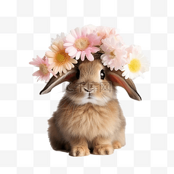 粉色花朵与女孩图片_兔子耳朵与盛开的花朵