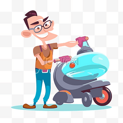 抛光机剪贴画年轻人洗他的摩托车
