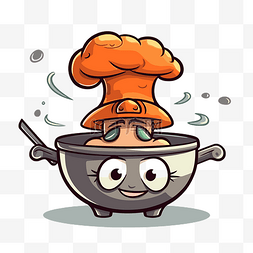 炒锅剪贴画卡通人物在锅里做饭，