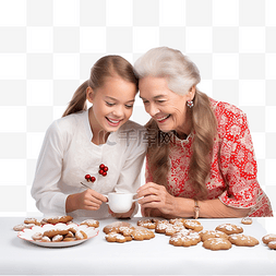老奶奶和孩子图片_孙女和母亲在圣诞节做饼干