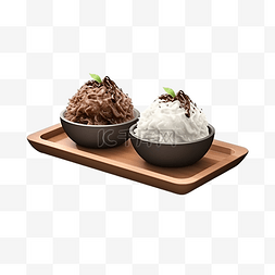 巧克力 bingsu 刨冰的 3d 渲染设置在