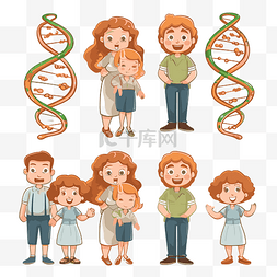 遗传学剪贴画 DNA 基因图标集与两