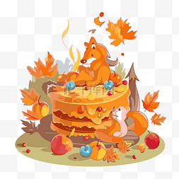 秋天的生日剪贴画狐狸和野兔与蛋