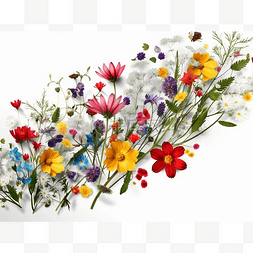 五颜六色的野花图片_在白色背景上的五颜六色的野花