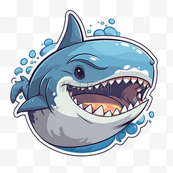 贴纸插画图片_带牙齿的卡通鲨鱼贴纸插画 向量