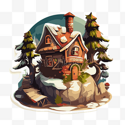 一座房子图片_冬季森林中一座房子的贴纸 向量