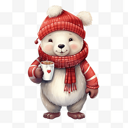 圣诞围巾图片_可爱的北极熊在溜冰鞋上戴着红帽