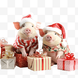 带圣诞帽的猪图片_圣诞树附近穿着圣诞老人和精灵服