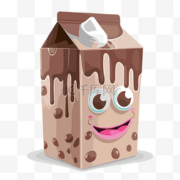 巧克力与牛奶图片_巧克力牛奶纸盒带笑脸 PSD 剪贴画 