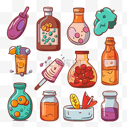 药物剪贴画集卡通罐与液体和水果