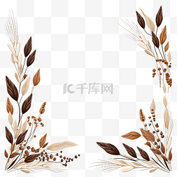 一组棕色干植物茎和叶花卉图案框