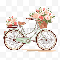 可爱的自行车插画与花