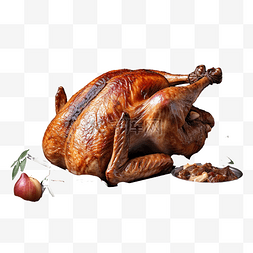 感恩节在灰色纹理的桌子上烤火鸡