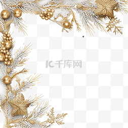 金色雪花装饰和冷杉树枝的圣诞假