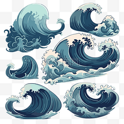 海浪剪贴画海洋蓝色灰色波浪设置