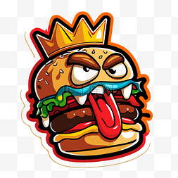 汉堡王设计汉堡图片_上面有皇冠的卡通汉堡贴纸 向量