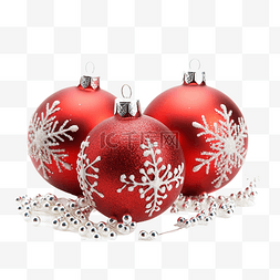 雪地上有银色装饰的圣诞红球