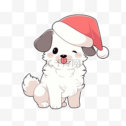 手绘戴帽子的小狗图片_圣诞节那天戴着圣诞老人帽子的可