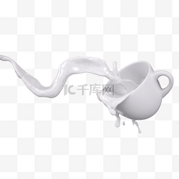 牛奶杯子飞溅图片_3d液体飞溅洒落白色液体杯子