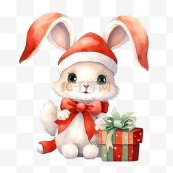 可爱的兔子在圣诞老人服装水彩圣