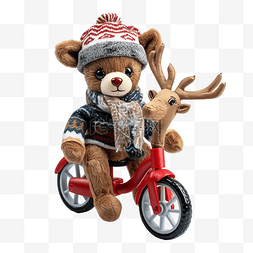圣诞节驯鹿金图片_戴着帽子和围巾的滑稽玩具圣诞驯