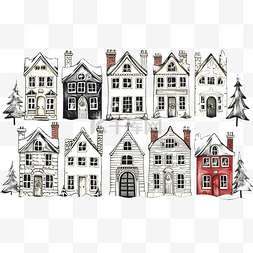 欧洲卡通房子图片_房屋插画圣诞贺卡套装手绘建筑