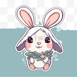 可爱的小兔子卡哇伊花贴纸设计 