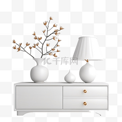 主卧室图片_3d 白色橱柜，带装饰灯花瓶 3d 渲